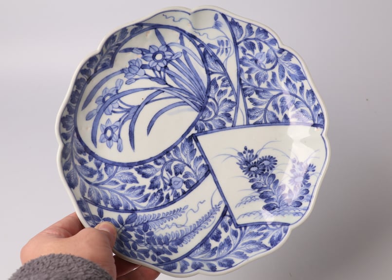 098 染付 水仙 藤 菊 古伊万里 七寸皿 | あさい骨董店