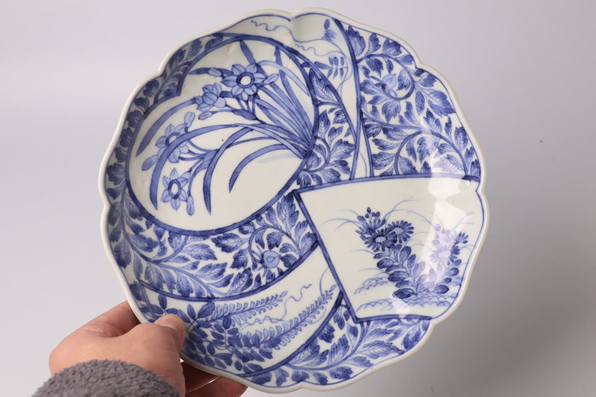 098 染付 水仙 藤 菊 古伊万里 七寸皿 | あさい骨董店