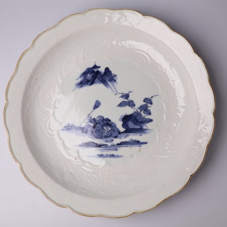 古伊万里　染付　撫子繋ぎ　丸紋に松と鶴の図 四方皿　５客　A055AS-CXs 古伊万里 染付 撫子繋ぎ 丸紋に松と鶴の図 四方皿