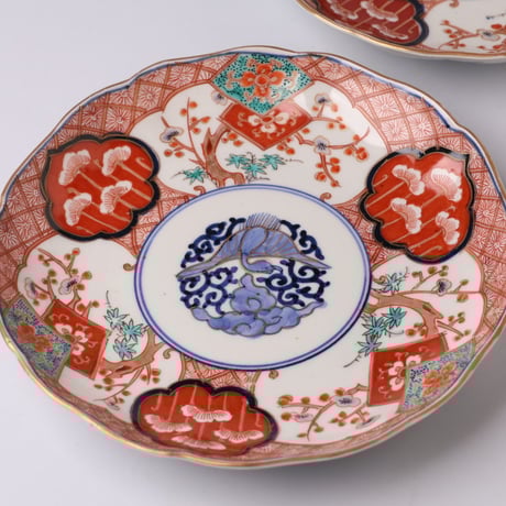 小皿 3枚 染付 色絵付 丸窓 金彩 大明壽清年製 蛇の目 縁スレ 古伊万里 大聖寺伊万里 色絵金彩 小皿 2客セット｜染錦 花格子文 古道具を