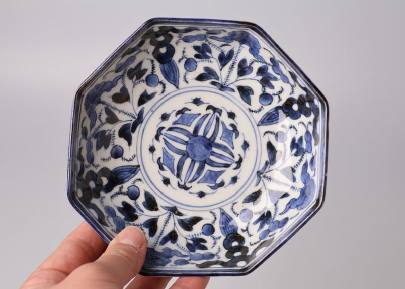 213 染付 古伊万里 花 八角 膾皿 | あさい骨董店