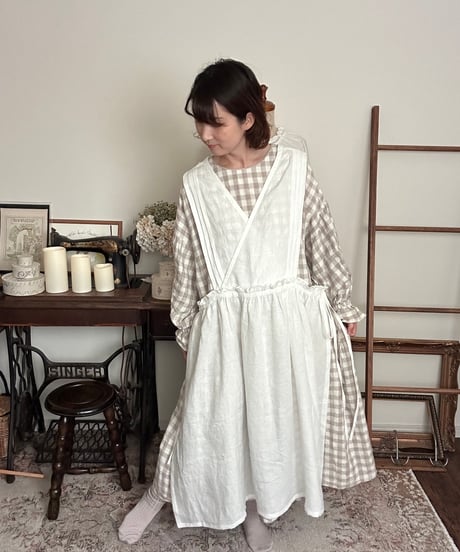 フランスアンティーク/タブリエ・ギャザーリネンエプロン/H・A フランスアンティーク/タブリエ・ギャザーリネンエプロン/H・B