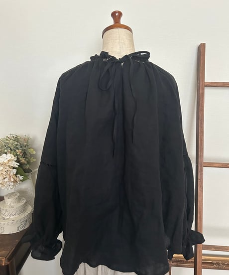 【ブラック】はしごレースブラウス