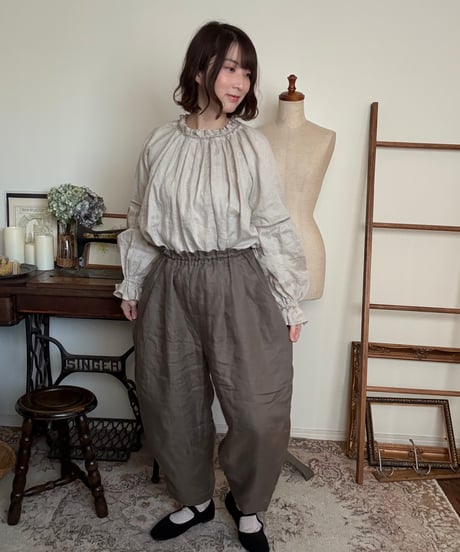 【こげ茶カーキ】コクーンシルエットパンツ