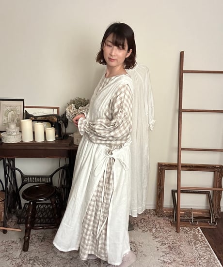 【ホワイト】２wayサイドリボンタブリエ　フレンチリネン100％
