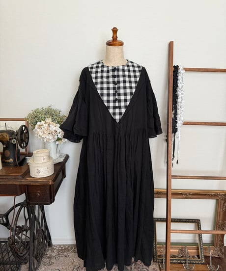 【黒白ギンガムチェック】トライアングルつけ襟