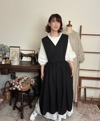 【ブラック】２wayサイドリボンタブリエ　フレンチリネン100％