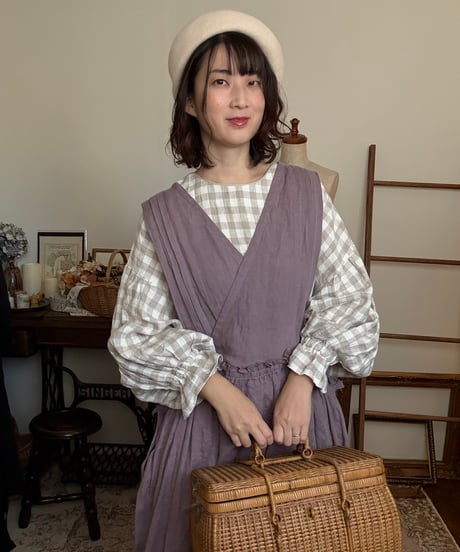 【すみれ】２wayサイドリボンタブリエ　フレンチリネン100％