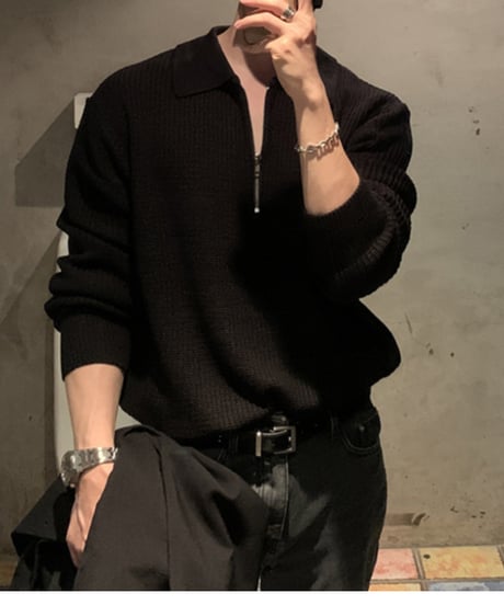 half zip collar rib knit sweater /3color　NL2063