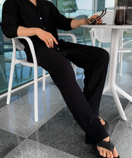 vertical pleated relaxed setup /2color　NL2303