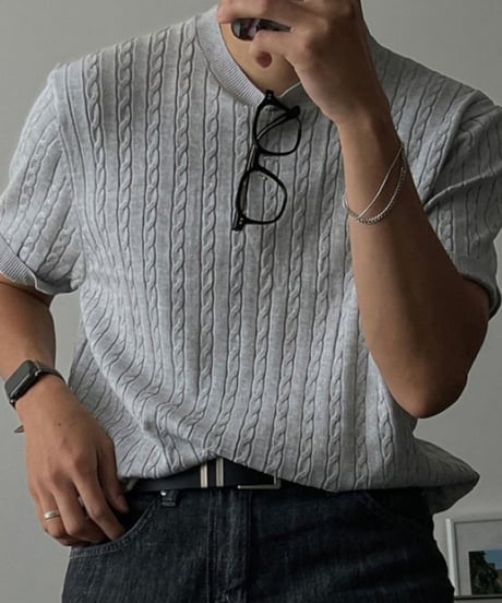 short sleeve cable knit sweater/３color　NL2395