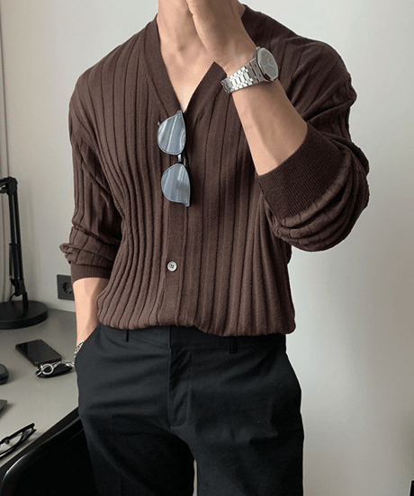 v-neck ribbed knit cardigan　NL2163