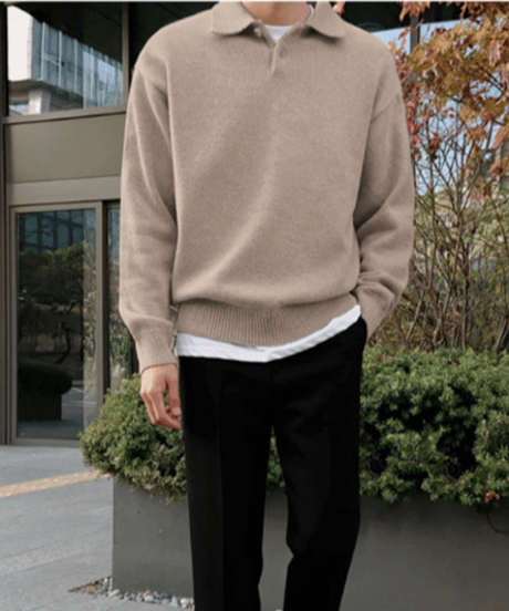 oversized polo collar knit sweater/2color　NL2171