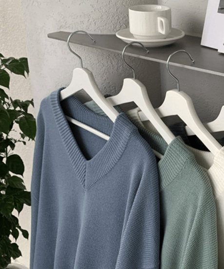 v-neck relaxed fit chunky knit /5color　NL2159