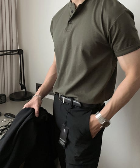 sleeve henley neck knit tee /4color　NL2122