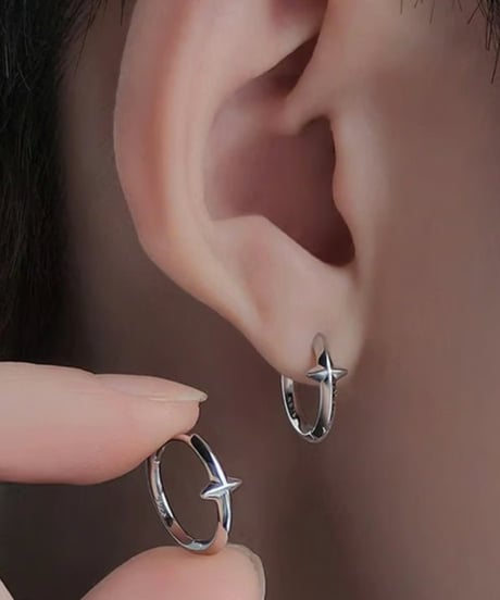 star engraved hoop earrings two-piece set　NL2216