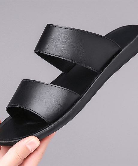 men's double strap leather slide sandals /3color　NL2385