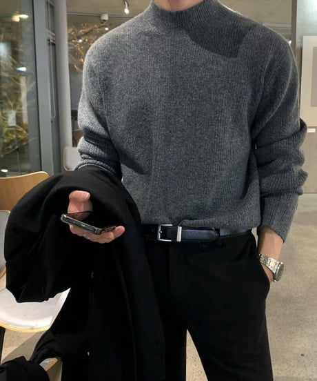 mock neck rib knit sweater slim fit /3color　NL2095