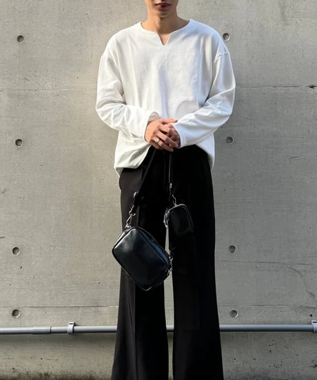 minimal deep v neck long sleeve t-shirt /2color　NL2066