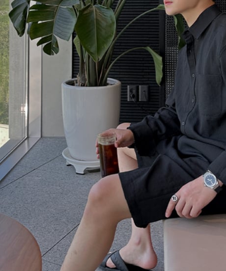relaxed linen blend black shirt　NL2128