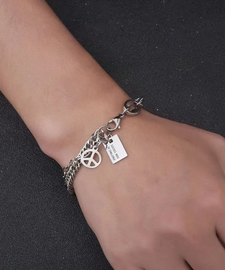 peace charm layered curb chain bracelet　NL2251