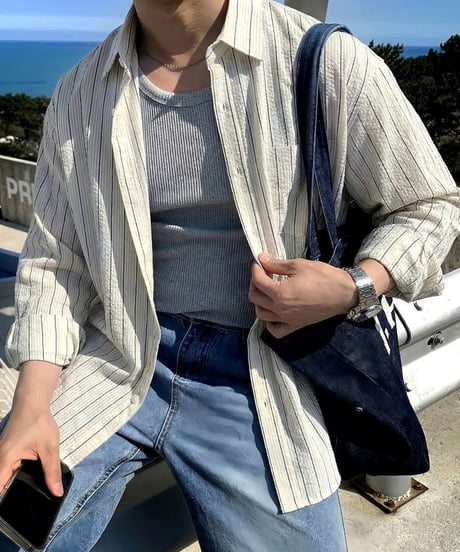 relax fit stripe long sleeve shirt　NL2335