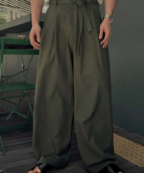 belted wide leg linen relaxed trousers /3color　NL2154