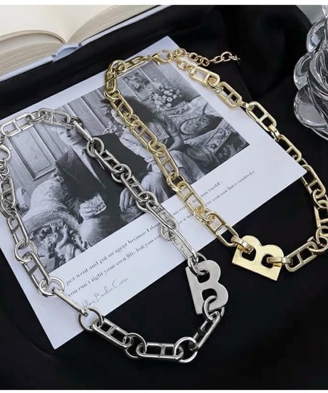 bold b initial chain necklace /2color　NL2244