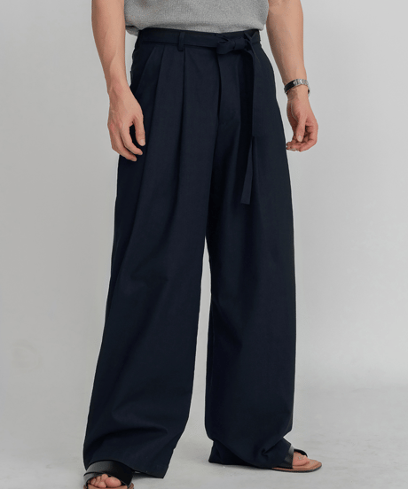 belted wide leg linen relaxed trousers /3color　NL2154