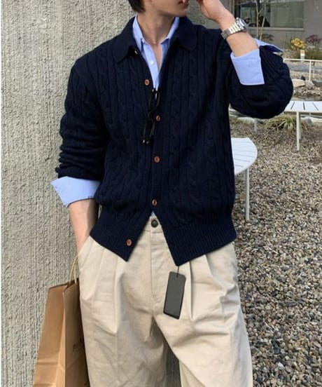 cable knit collared cardigan /2color　NL2106