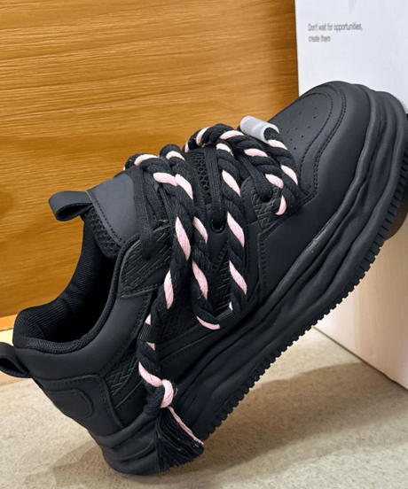 black and white chunky sneakers with rope laces /4color　NL2364