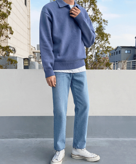 oversized polo collar knit sweater/2color　NL2171