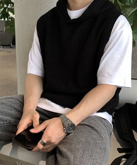 oversized hooded knit vest /2color　NL2130