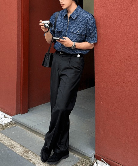 diamond jacquard zip denim shirt　NL2401