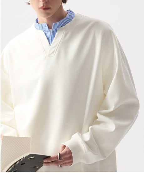 layered v-neck stripe sweatshirt /2color　NL2355