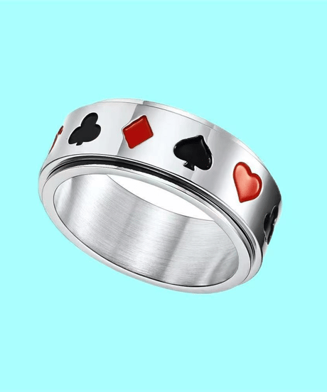 poker card suit spinner ring silver　NL2268