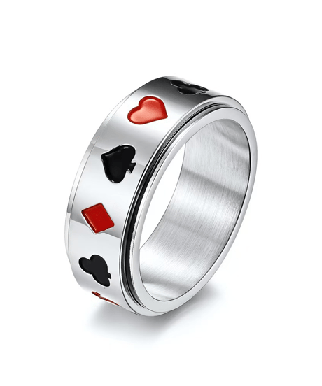 poker card suit spinner ring silver　NL2268