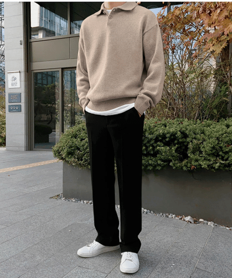 oversized polo collar knit sweater/2color　NL2171