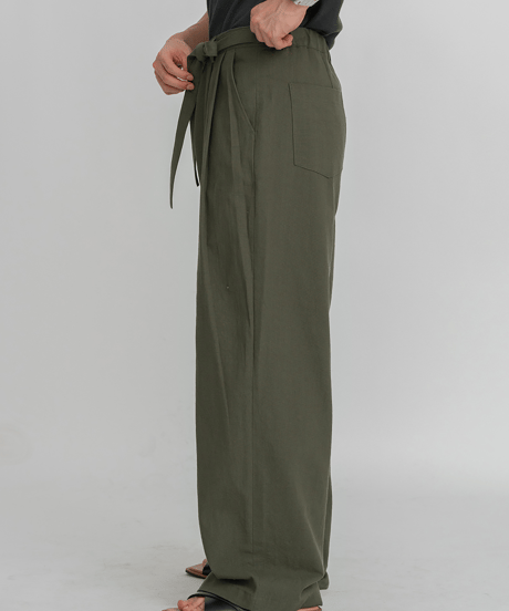 belted wide leg linen relaxed trousers /3color　NL2154