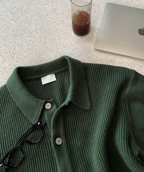 collar ribbed knit cardigan /3color　NL2117