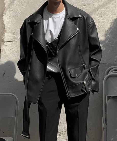 oversized faux leather riders jacket 　NL2091