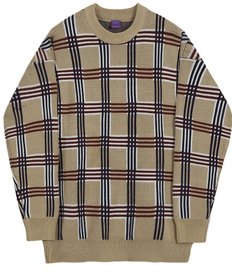 classic plaid crewneck loose sweater　NL2103