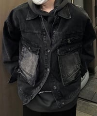 washed black heavy denim jacket　NL2097