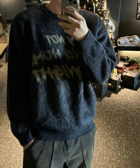 graphic brushed crew neck knit /3color　NL2094