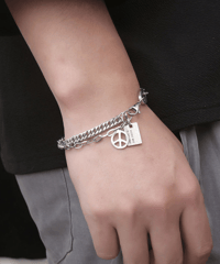 peace charm layered curb chain bracelet　NL2251