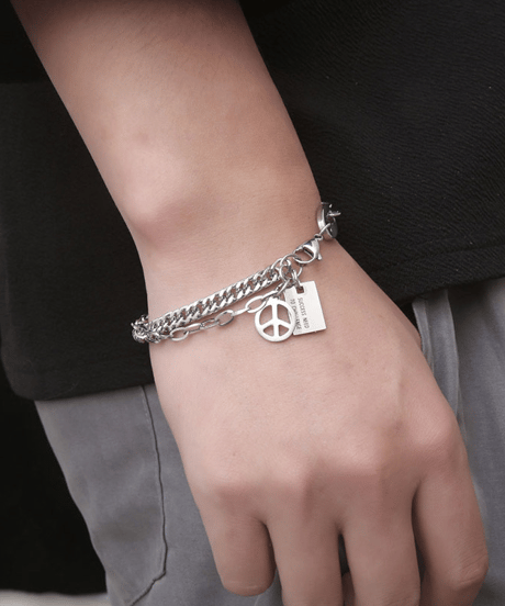 peace charm layered curb chain bracelet　NL2251