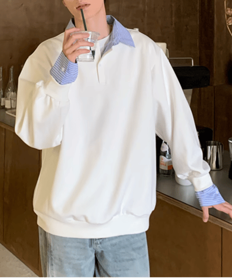 layered polo neck sweatshirt /3color　NL2354