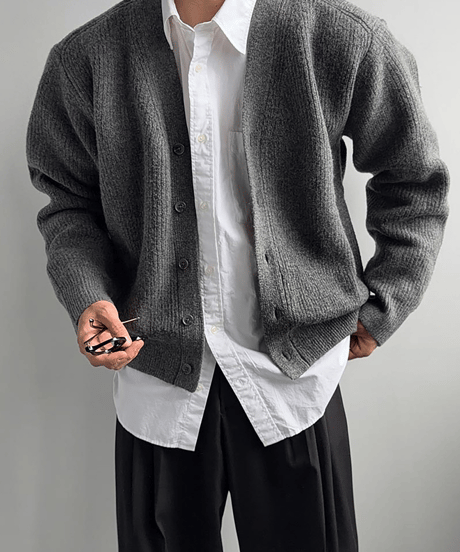 relaxed rib knit oversized cardigan /2color　NL2126