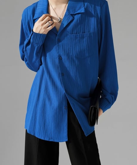 textured open collar long sleeve shirt /3color　NL2080