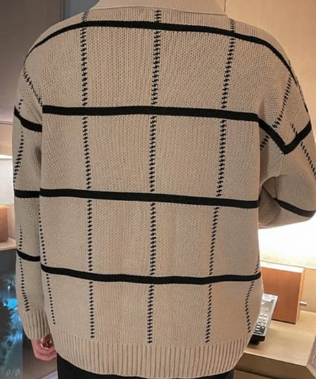 check pattern half zip polo knit sweater /2color　NL2064